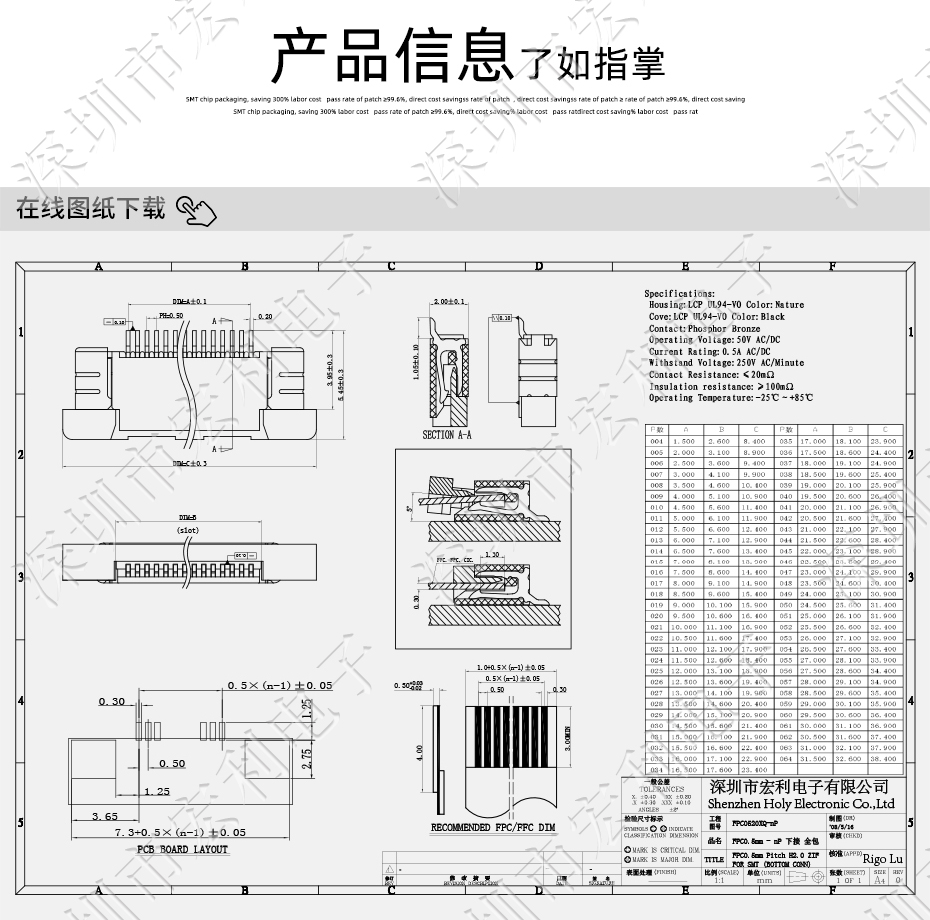 FFC/日韩麻豆少妇无码黄色电影 软排线插座 0.5mm间距-45P 下接拉锁 45Pin 抽屉式